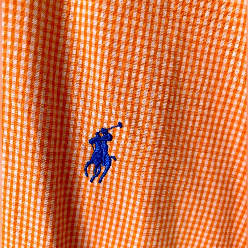 Polo by Ralph Lauren (Large) Collared, button down, short sleeves,Orange & White